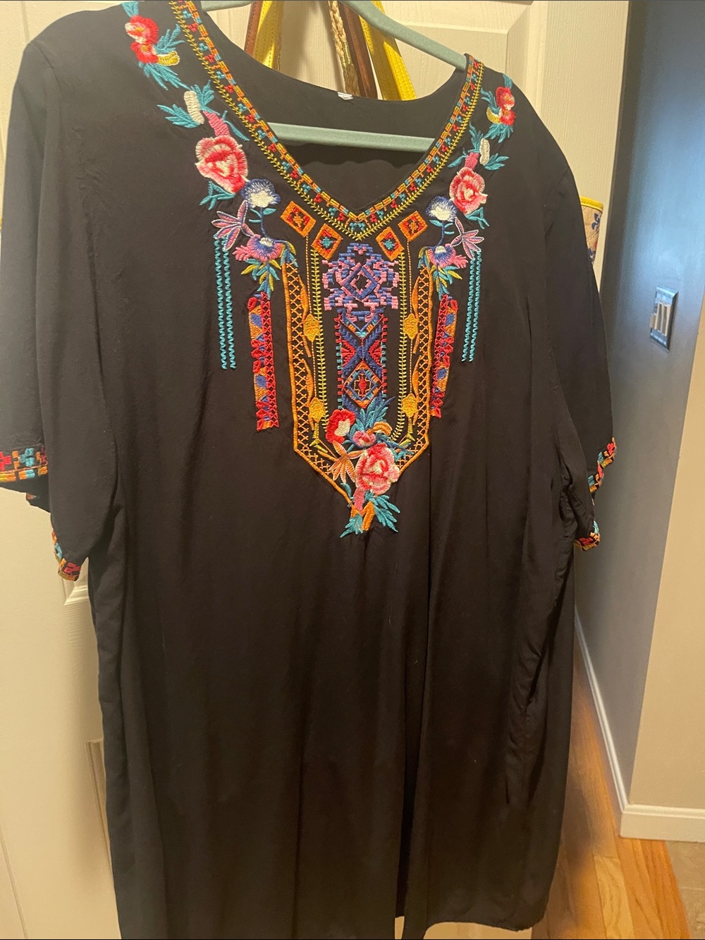 Embroidered Black Women's V-Neck dress